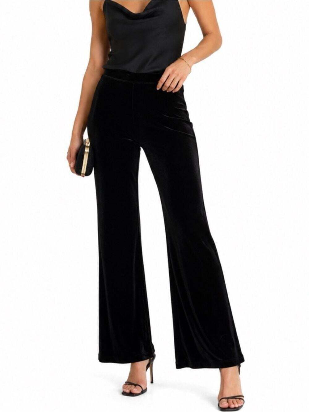 Melanie Lyne Velvet Pants Size 10 Black NWT Wide Leg Luxe Holiday Party Evening